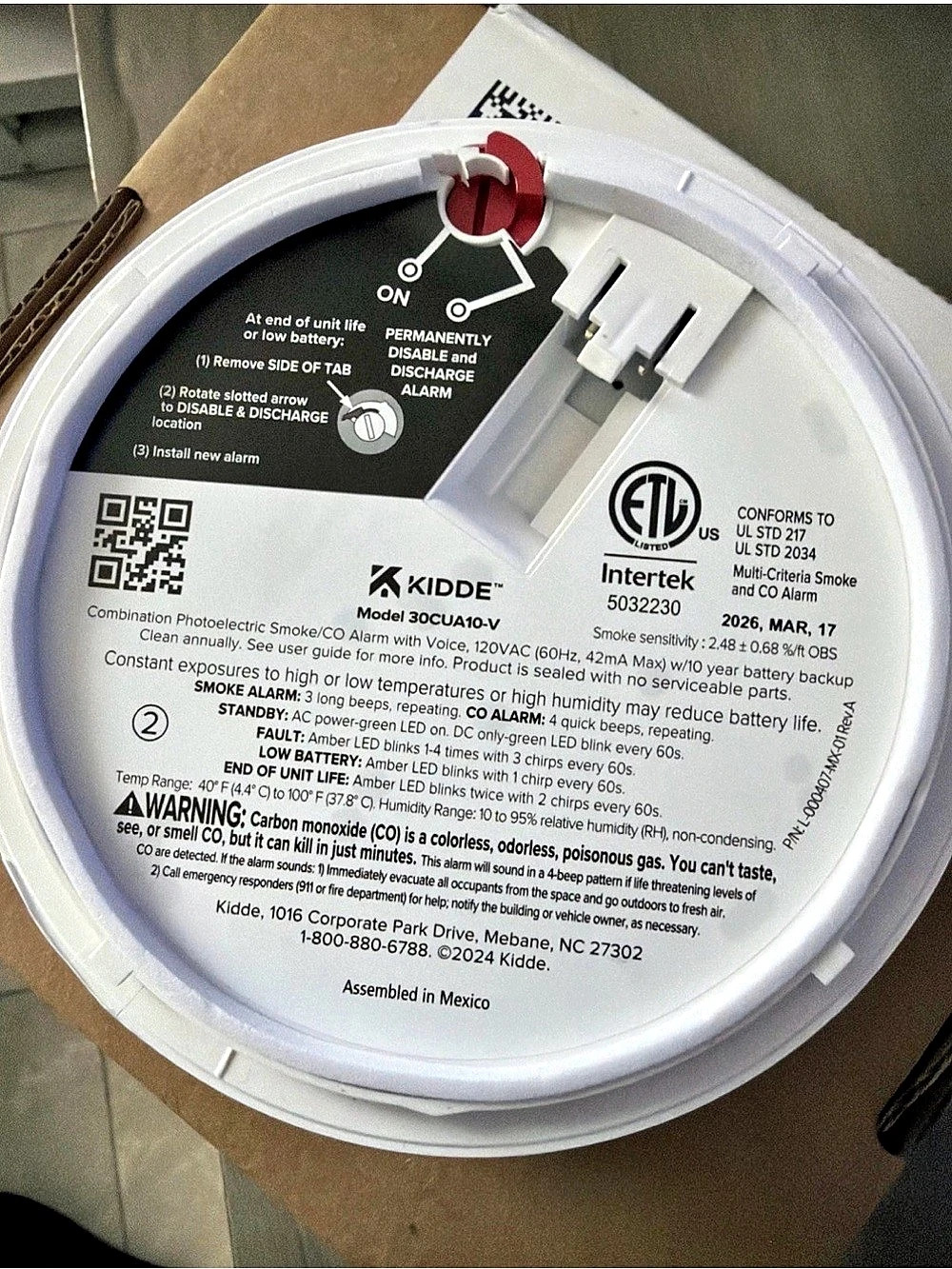 Kidde 30CUA10-V Smoke & Carbon Monoxide Alarm hardwired